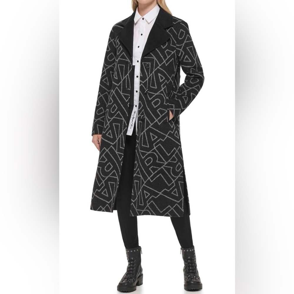 NWT KARL LAGERFELD PARIS Logo Print Wool Blend
